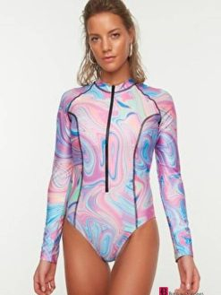 Abstract Pattern Long Sleeve Swimsuit