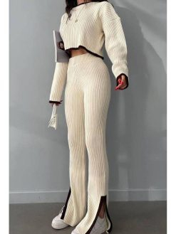 Beige Slash Neck Oversize Suit