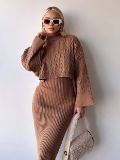 Biscuits Knitted Crop Turtleneck Set