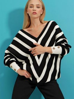 Black & White V-Neck Sweater