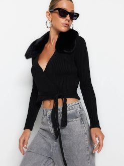 Black Artificial Fur Sweater