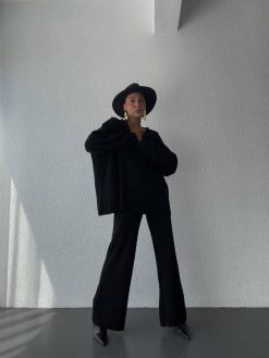 Black Oversize Knitted 2 Pieces Dress