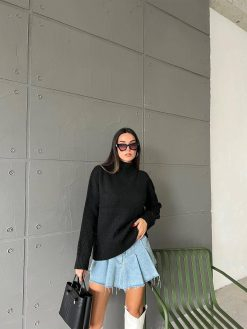 Black Pearl Embroidered Turtleneck Sweater