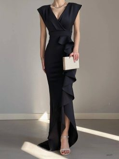 Black Scuba Diver Flounces Dress