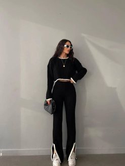 Black Slash Neck Oversize Suit