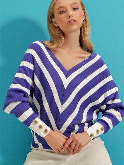 Blue & White V-Neck Sweater