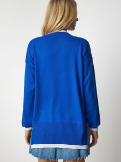 Blue V-Neck Oversize Knitwear Sweater