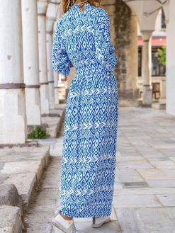 Blue White Tied Waist Summer Dress
