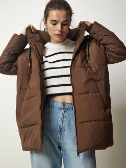 Brown Hooded Oversize Puffer Coat