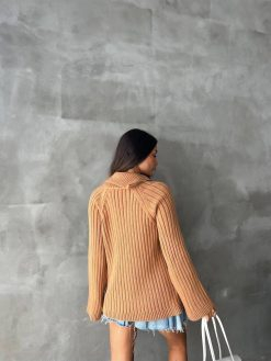 Camel Collar Side Zipper Half Fisherman Knitwear