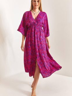 Double Breasted Collar Front Slit Dress