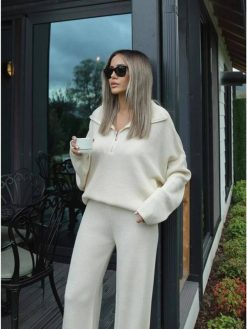 Ecru Oversize Knitted 2 Pieces Dress