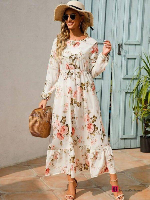 Floral Vintage Conservative Long Dress