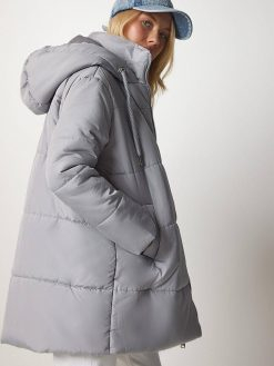 Grey Hooded Oversize Puffer Coat