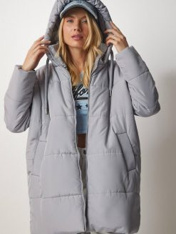 Grey Hooded Oversize Puffer Coat