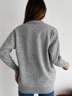 Grey Oversize Basic Knitwear Sweater
