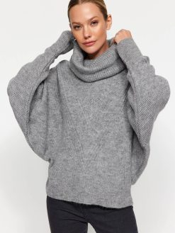 Grey Turtleneck Knitwear Sweater