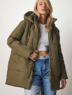 Khaki Hooded Oversize Puffer Coat