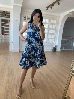 Navy Blue Brush Painting Patterned Denim Dress (Copy)