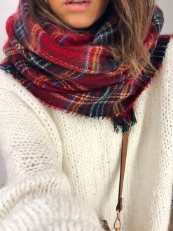 Navy Blue Plaid Soft Textured Scarf (Copy)