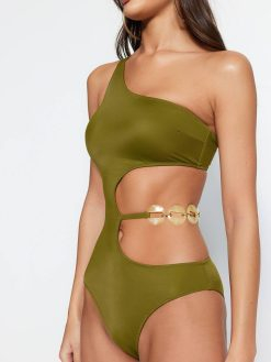 One Shoulder Accessory Swimsuit