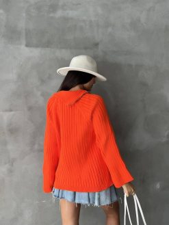 Orange Collar Side Zipper Half Fisherman Knitwear
