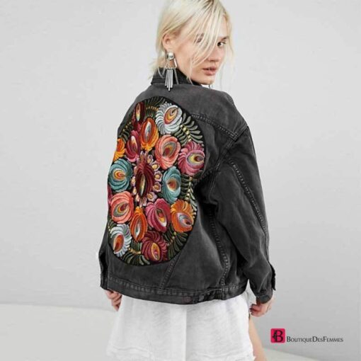 Oversized Floral Embroidered Denim Jacket