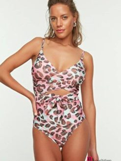 Patterned Tie Detailed Swimsuit