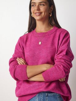 Pink Crew Neck Oversize Knitwear Sweater