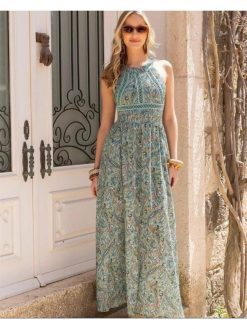 Shawl Patterned Chiffon Long Dress
