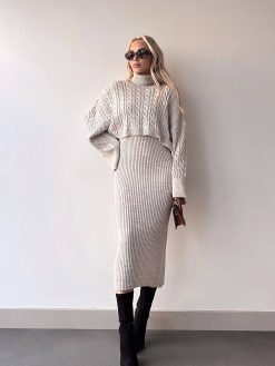Stone Knitted Crop Turtleneck Set