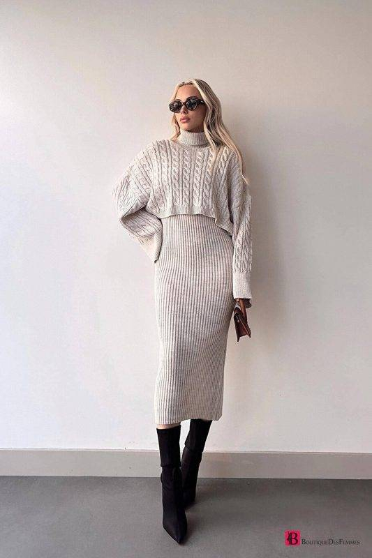 Stone Knitted Crop Turtleneck Set