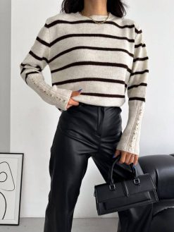Striped Sweater with Buttoned Sleeves