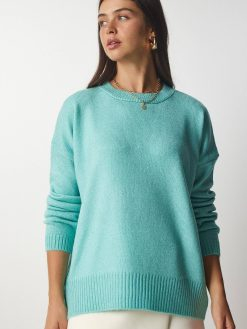Water Green Crew Neck Oversize Knitwear Sweater