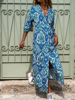 Blue Tied Waist Summer Dress