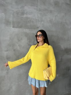 Yellow Collar Side Zipper Half Fisherman Knitwear