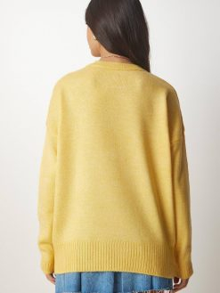Yellow Crew Neck Oversize Knitwear Sweater